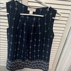 LOFT Geometric Navy Sleeveless Blouse